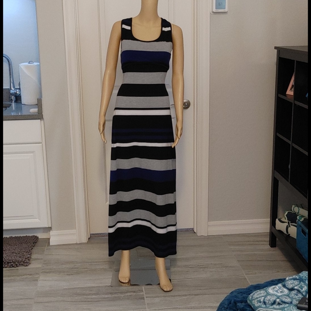 Black gray and Navy striped sundress